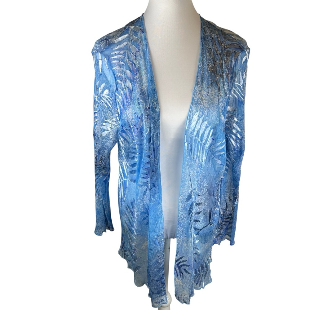 Simply Silk Lightweight Open Blouse Shimmery Palm Leaf Print NWT - Size XL